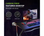 Costway Gaming Desk PC Computer Desk Carbon Fiber Desktop Home Office Writing Table Gamer with Cup/Book Holder & Headphone Hook