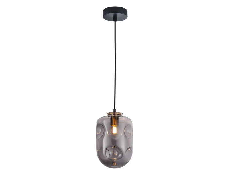 FOSSETTE Interior Dimpled Smoked/ Mirror Effect Glass Pendant Light- Oblong