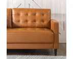 Zinus 3-Seat Benton Mid-Century Faux Leather Sofa - Brown Cognac/Black