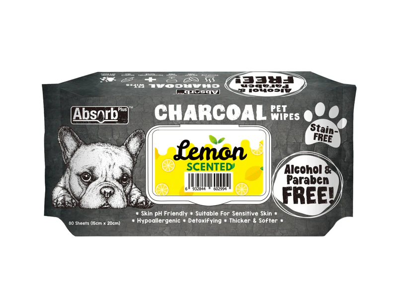 Absorb Plus Lemon Charcoal Pet Wipes 80 Pack
