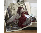 Fantasy Art the Red Fairy and Her Crow Throw Blanket