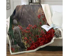 Roses Garden Peacocks Dragon and Beautiful Red Dressed Woman Throw Blanket
