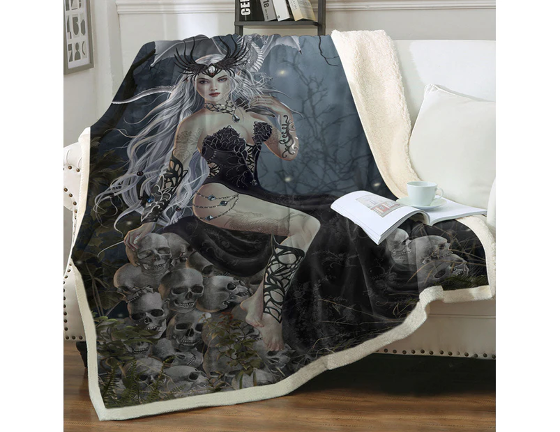 Gothic Fantasy Art the Mad Queen Dragon and Skulls Throw Blanket