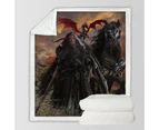 Fantasy Art the Black Knight with His Horse and Dragon Throw Blanket