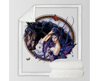 Fantasy Art Black Horse and Purple Fairy Throw Blanket