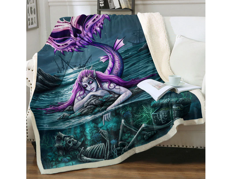 Cool Scary Ocean Art Skeleton and Mermaid Throw Blanket