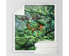 Cool Green Hidden Guardian Fantasy Forest Deer Dragon Throw Blanket