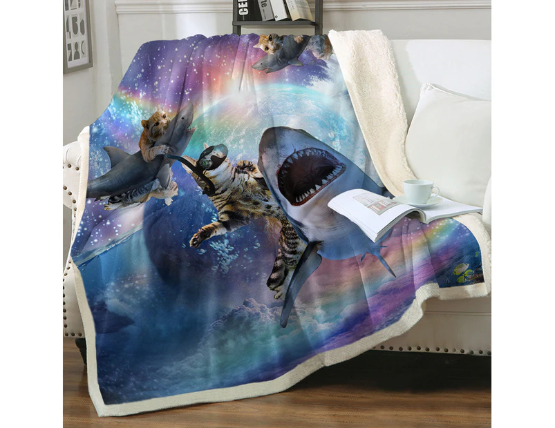 Crazy Cool Space Cats and Sharks Throw Blanket