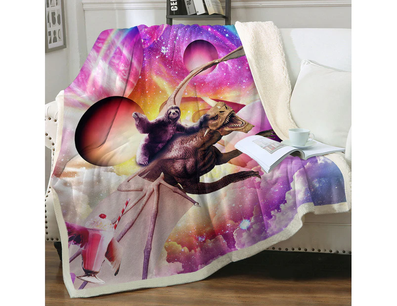 Crazy Cool Space Sloth Riding Dragon Throw Blanket