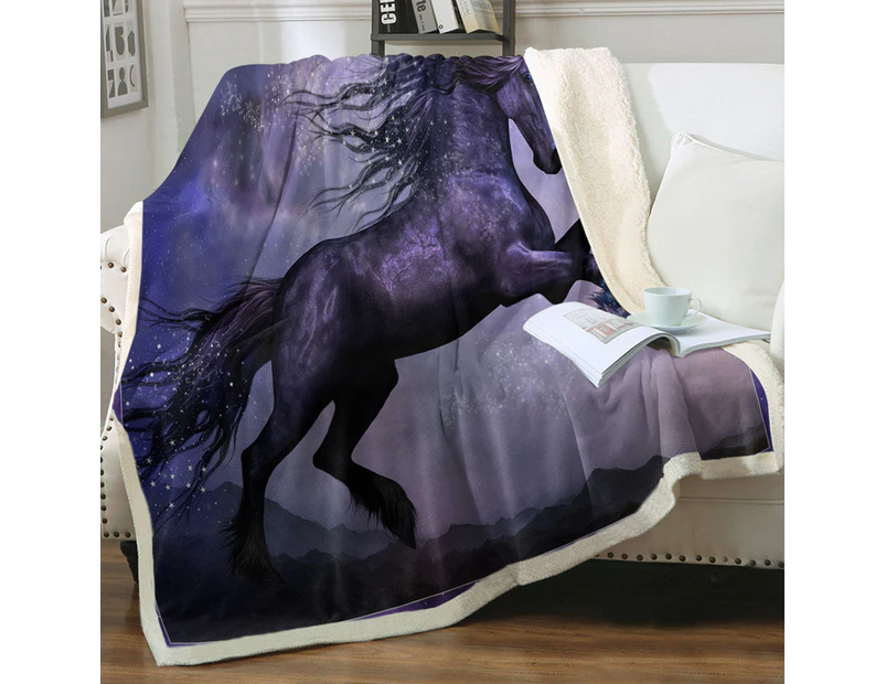 Unicorn Art the Magical Dance of the Black Unicorn Throw Blanket
