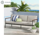 Zinus Savannah Acacia Wood Outdoor Sofa w/ Cushions - Black/Natural/Beige