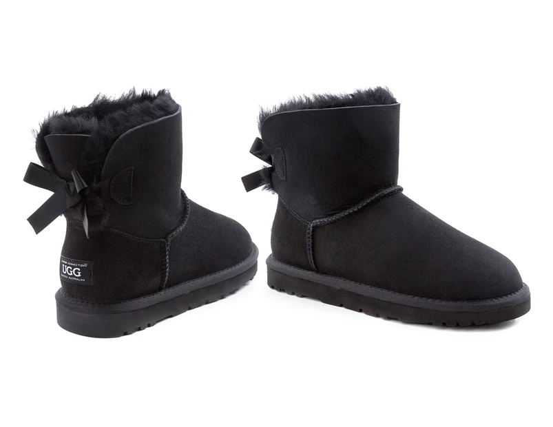 OZWEAR Connection Women's Bow Mini Ugg Boots - Black