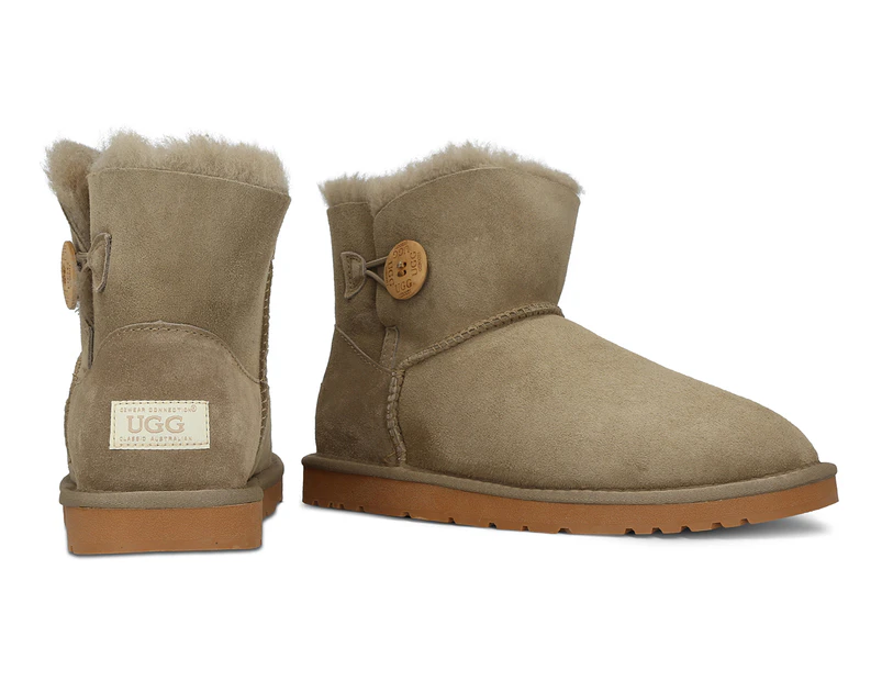OZWEAR Connection Unisex Button Mini Ugg Boots - Olive