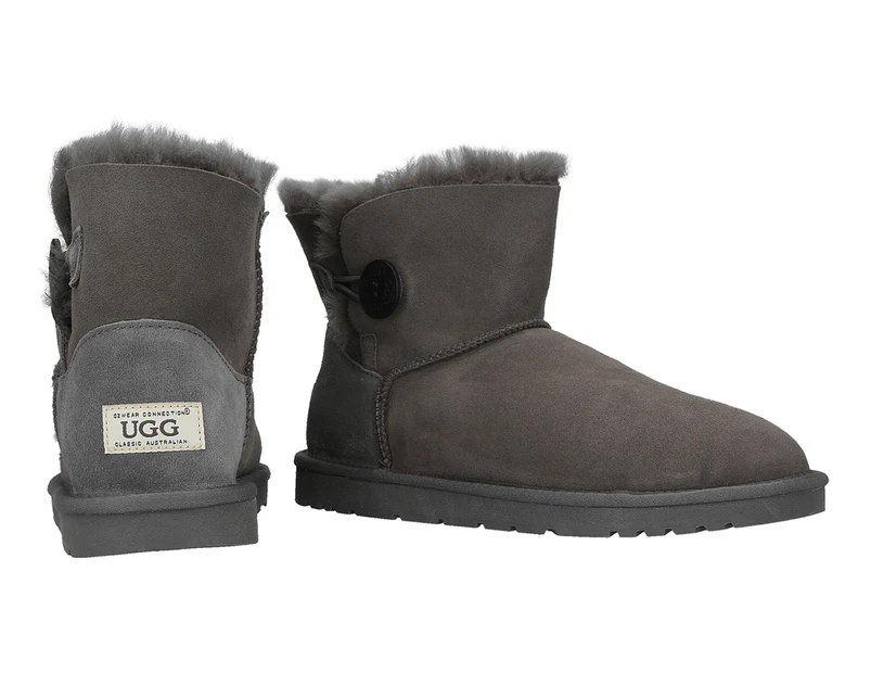 OZWEAR Connection Unisex Button Mini Ugg Boots - Grey
