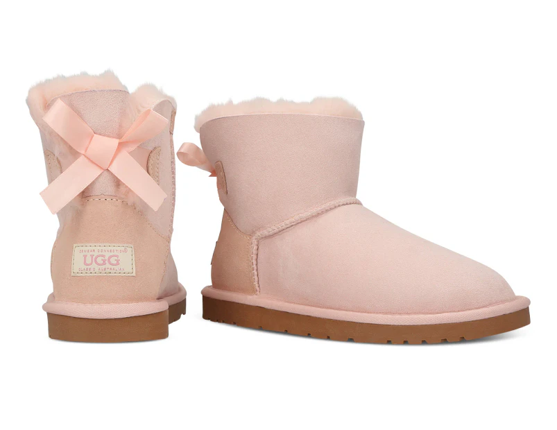 OZWEAR Connection Women's Bow Mini Ugg Boots - Pink