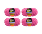 4pce Chunky Knitting Wool Yarn 100G - Hot Pink - 3 Ply Microfiber 100% Polyester