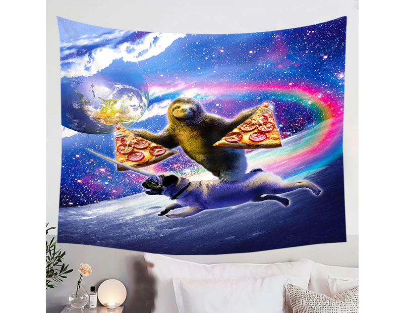 Cool Funny Space Pizza Sloth Riding Pug Dog Tapestry