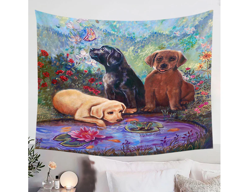 Cute Dog Art Lovely Labradors in the Flower Garden Tapestry