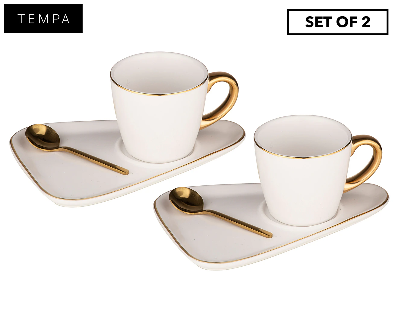 6pc Tempa Asteria 80ml Espresso Coffee Mug Cup/Plate Saucer/Teaspoon Set White