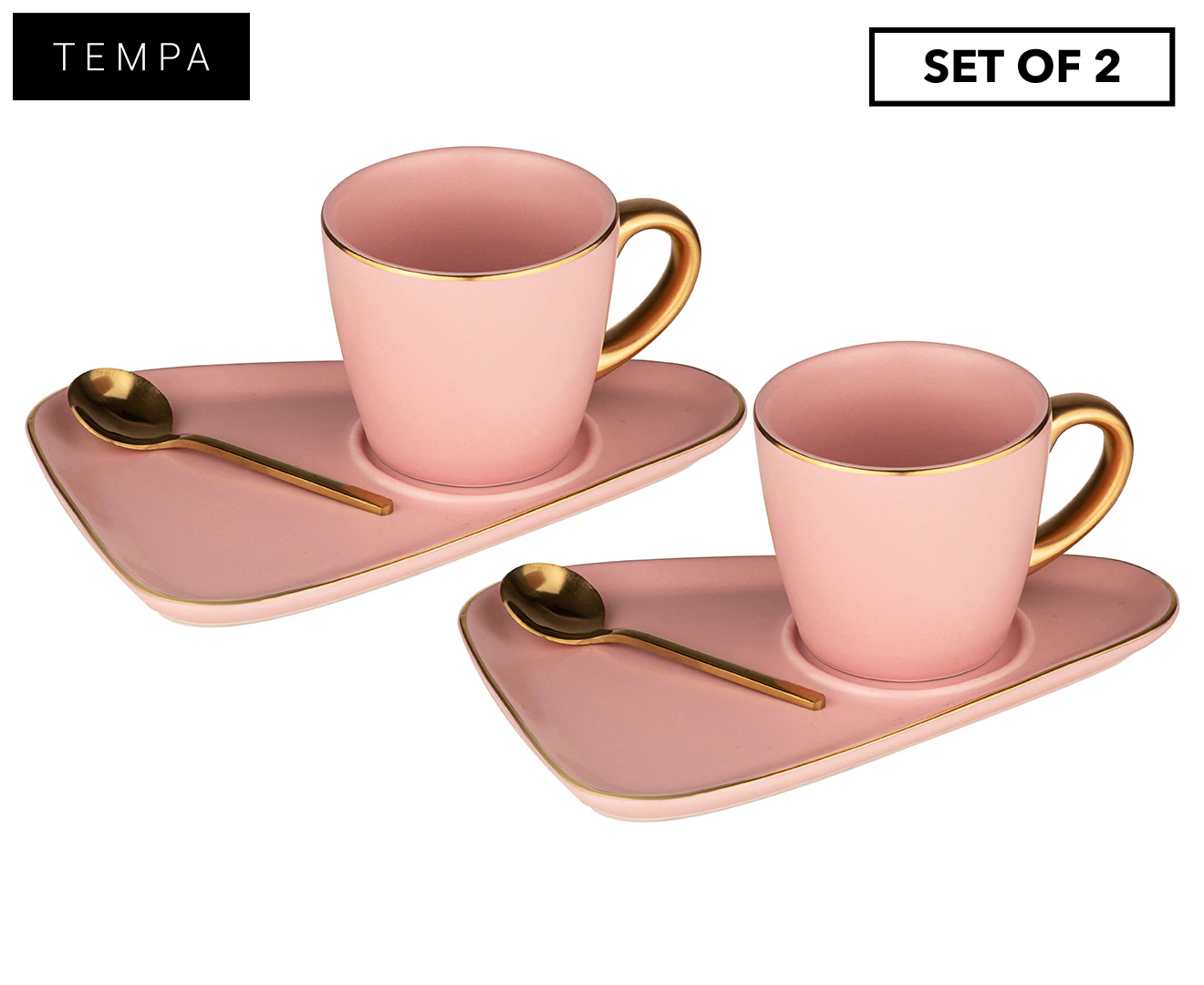 6pc Tempa Asteria 80ml Espresso Coffee Mug Cup/Plate Saucer/Teaspoon Set Pink