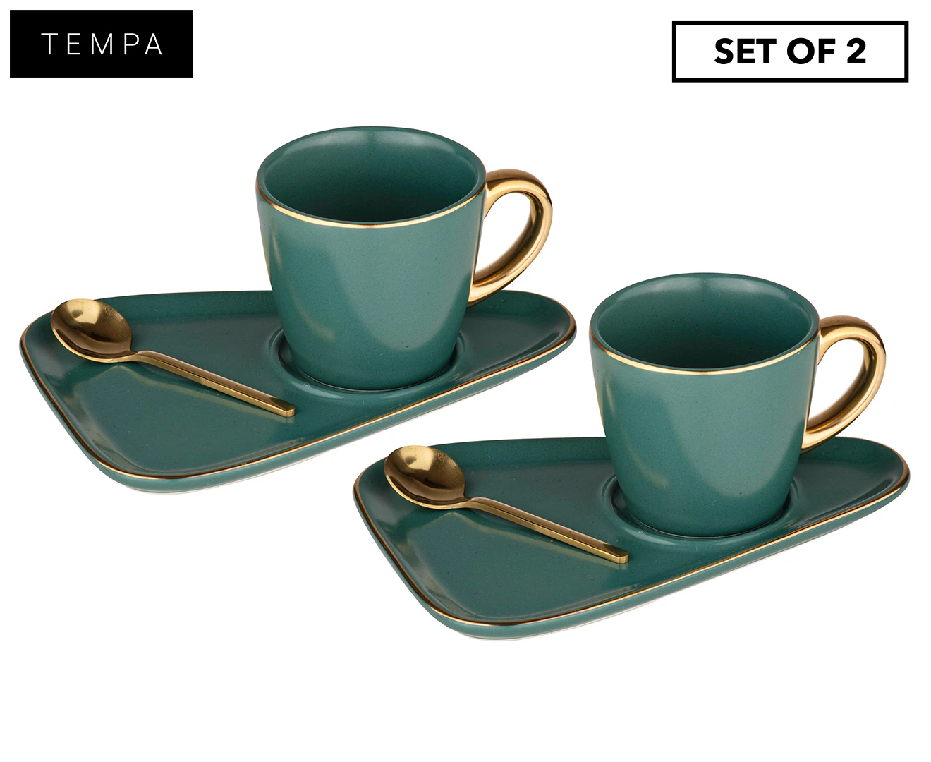 6pc Tempa Asteria 80ml Espresso Coffee Mug Cup/Plate Saucer/Teaspoon Set Teal