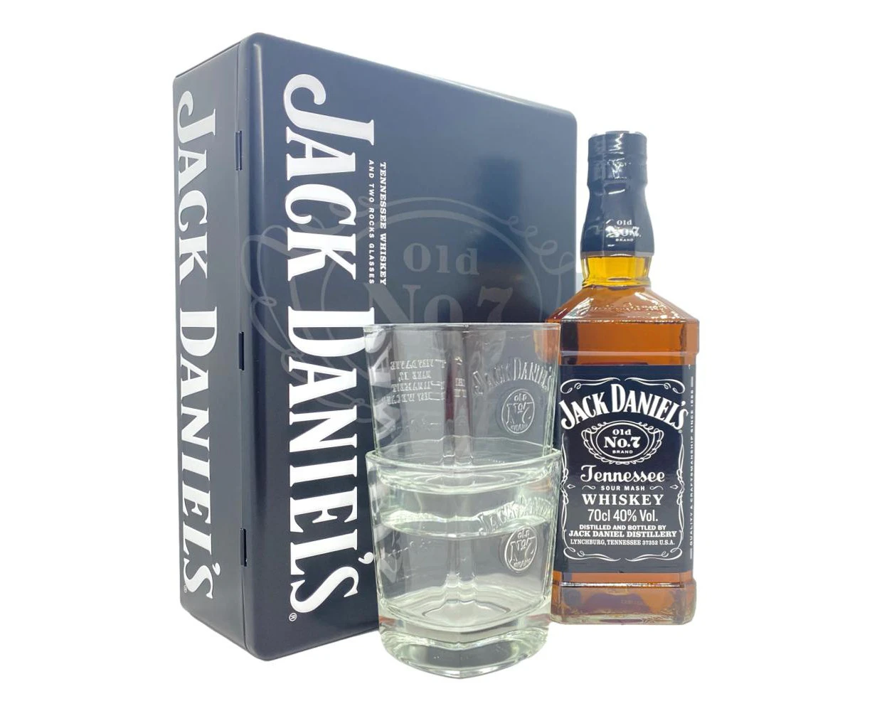 Jack Daniel's Old No 7 Tennessee Whiskey & 2 Glasses Gift Tin