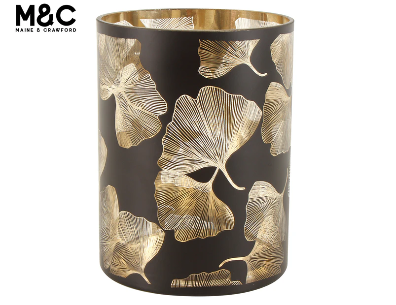 Maine & Crawford 21cm Maalik Glass Ginkgo Vase - Black/Gold