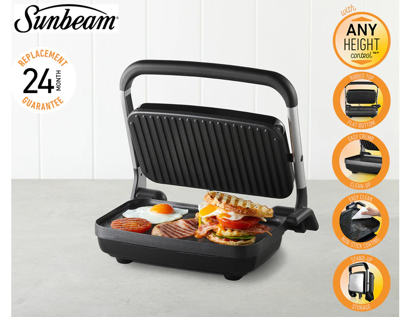 Sunbeam Café Style 2-Slice Sandwich Press - Black/Silver GRM2000SS