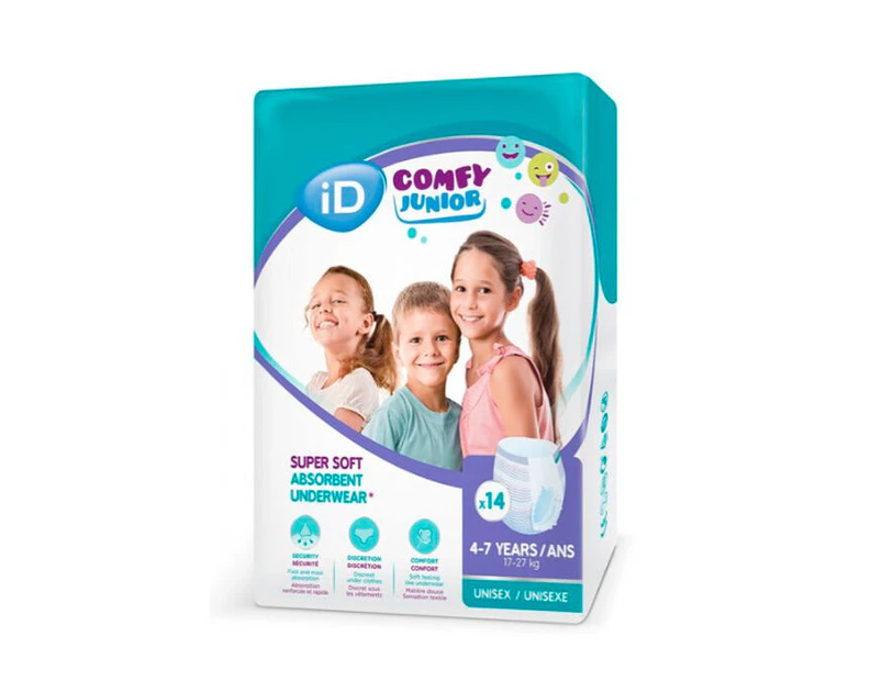 iD Comfy Junior Absorbent Pants 4-7 Years  17-27kg Unisex Pack of 14's
