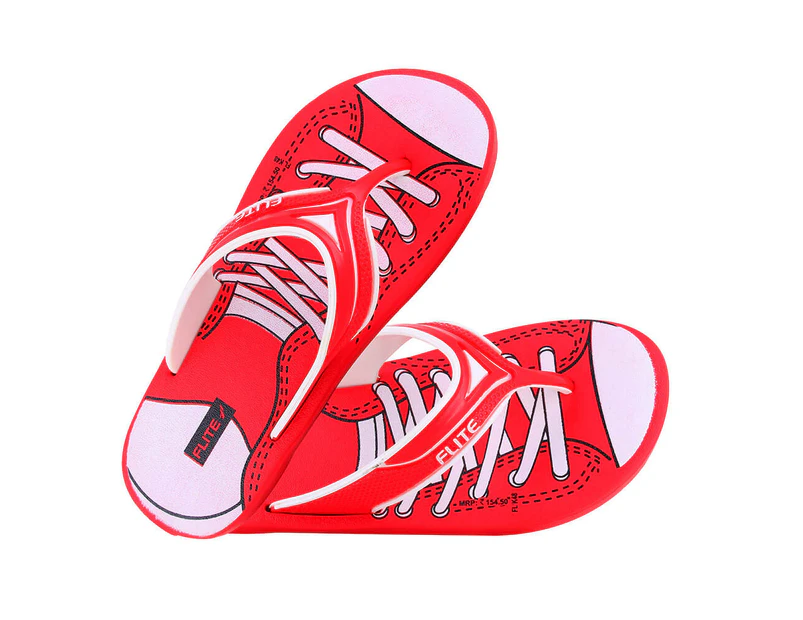 Flite Kid's Sneaker Lace Design Flip Flops- Red/White