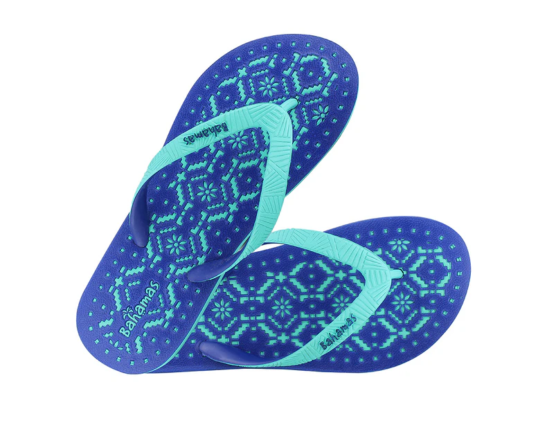 Bahamas Women s Dual Colour Embossed Flip Flops Mint Blue