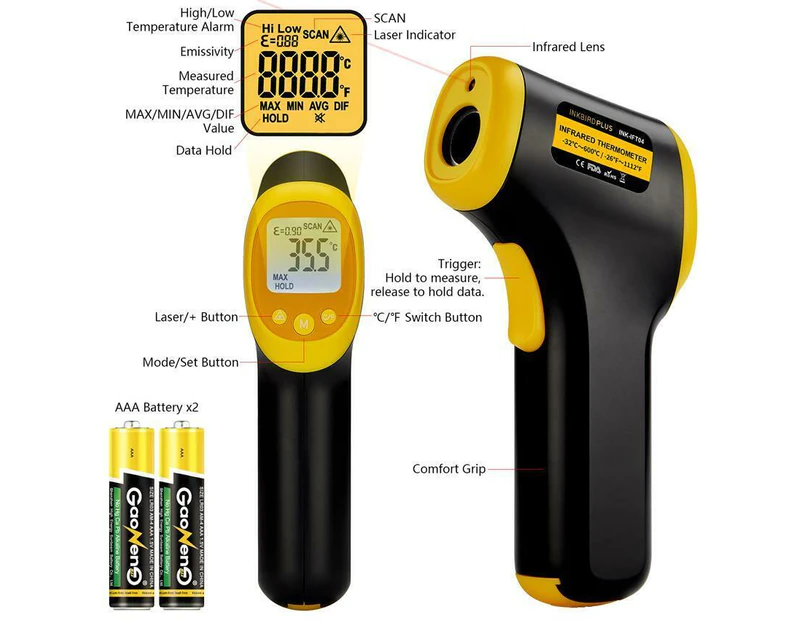 D:S=12:1 Digital Food Thermometer Laser Thermometer Gun Kitchen