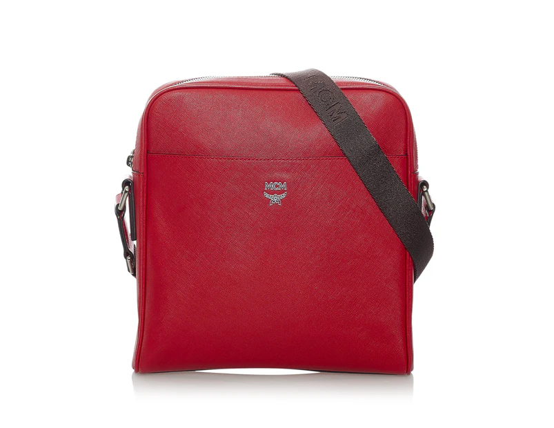 MCM Preloved Leather Crossbody Bag Women Red - Designer - Pre-Loved