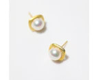 Designer Collection Freshwater Pearl Matte Square Stud Earrings