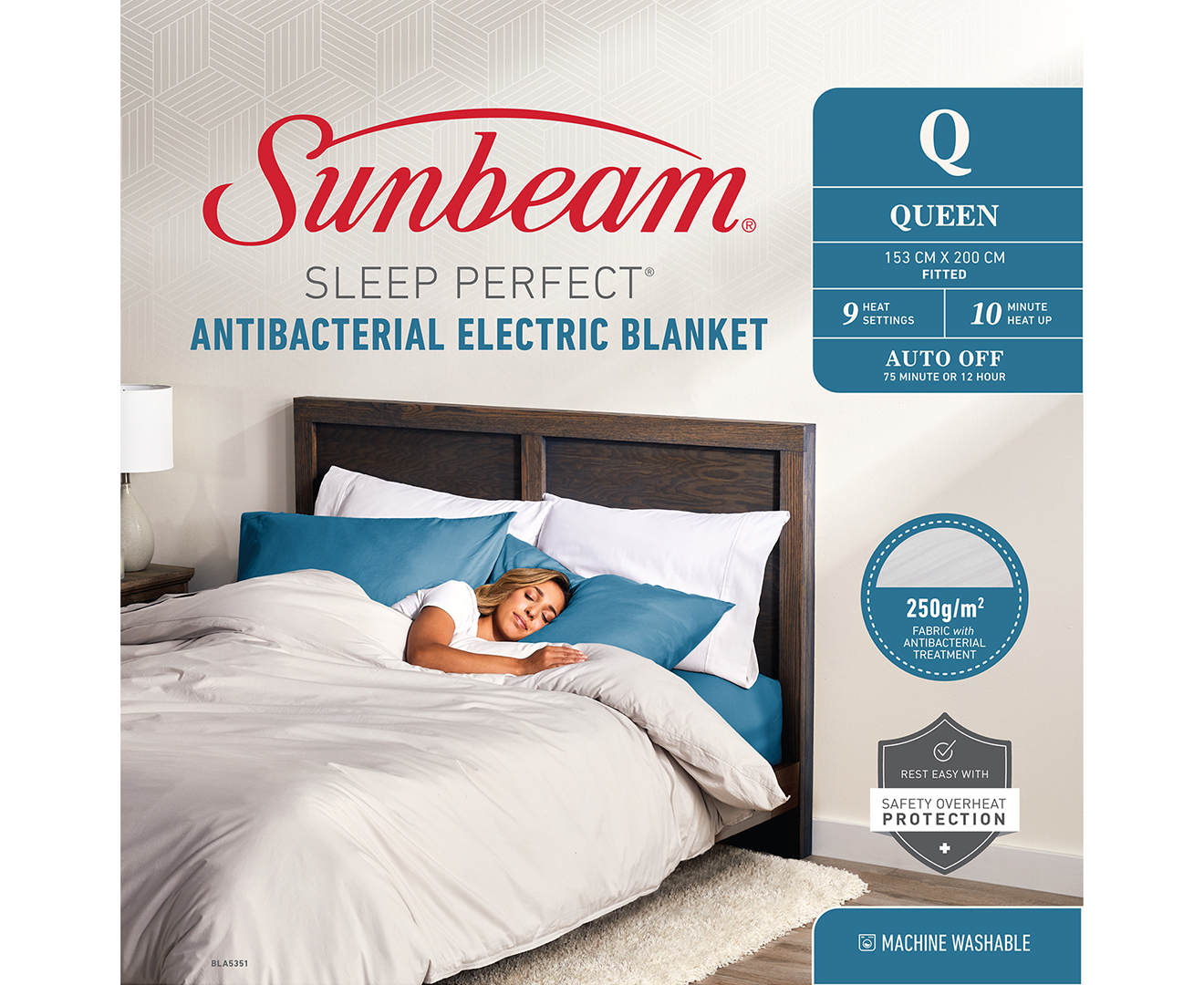 Sunbeam Sleep Perfect Antibacterial Queen Bed Electric Blanket