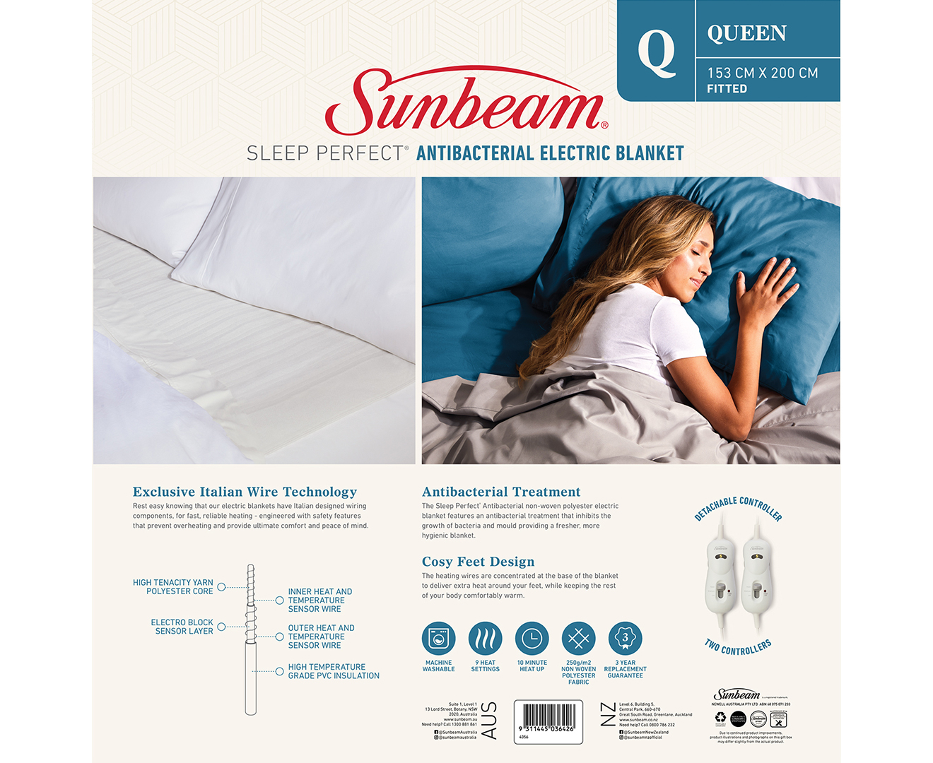 Sunbeam sleep perfect quilted electric blanket queen hot sale