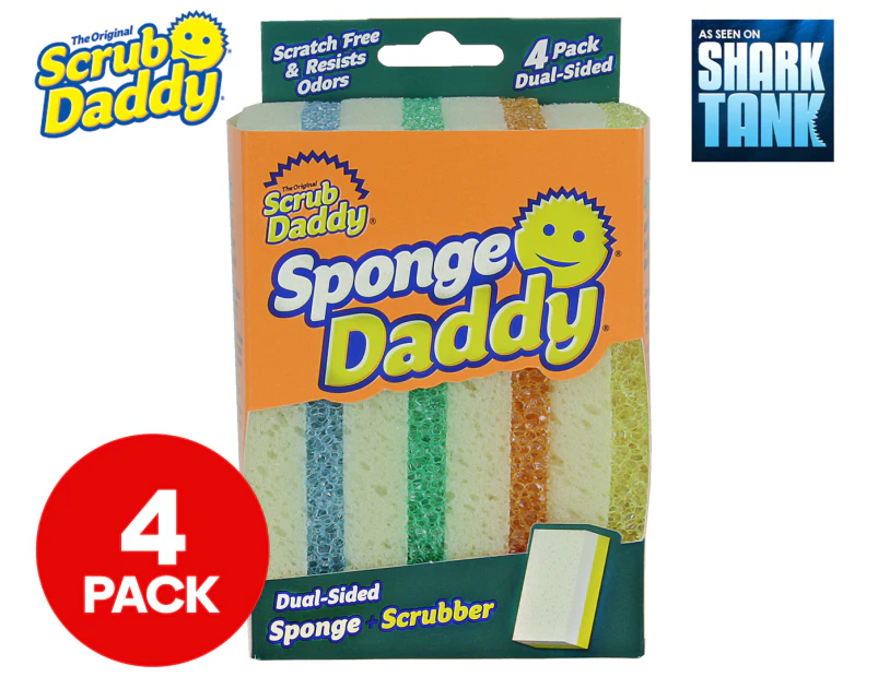 Sponge Daddy Dual-Sided Sponge + Scrubber 4-Pack