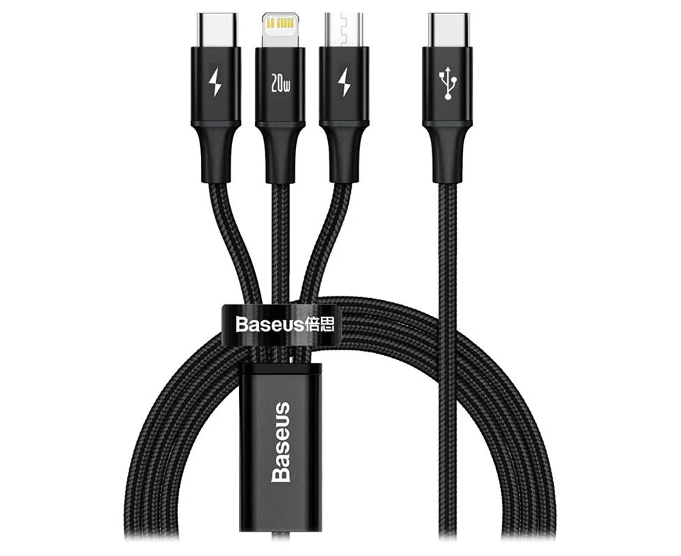 Baseus Rapid Series 3-in-1 Fast Charging Data Cable Type-C to M+L+C PD 20W 1.5m Black