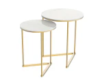 Fine Store - Round Nesting Table Set Side Coffee Table Marble Top with Gold legs (set of 2)