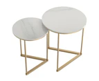 Fine Store - Round Nesting Table Set Side Coffee Table Marble Top with Gold legs (set of 2)