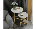 Fine Store - Round Nesting Table Set Side Coffee Table Marble Top with Gold legs (set of 2)