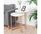 Fine Store - Round Nesting Table Set Side Coffee Table Marble Top with Gold legs (set of 2)