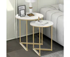 Fine Store - Round Nesting Table Set Side Coffee Table Marble Top with Gold legs (set of 2)