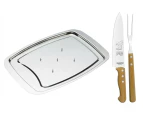 Carving Set Tramontina 8" Meat Knife & Carving Fork & Spiking Carving Tray Gift BBQ Barbecue Stainless
