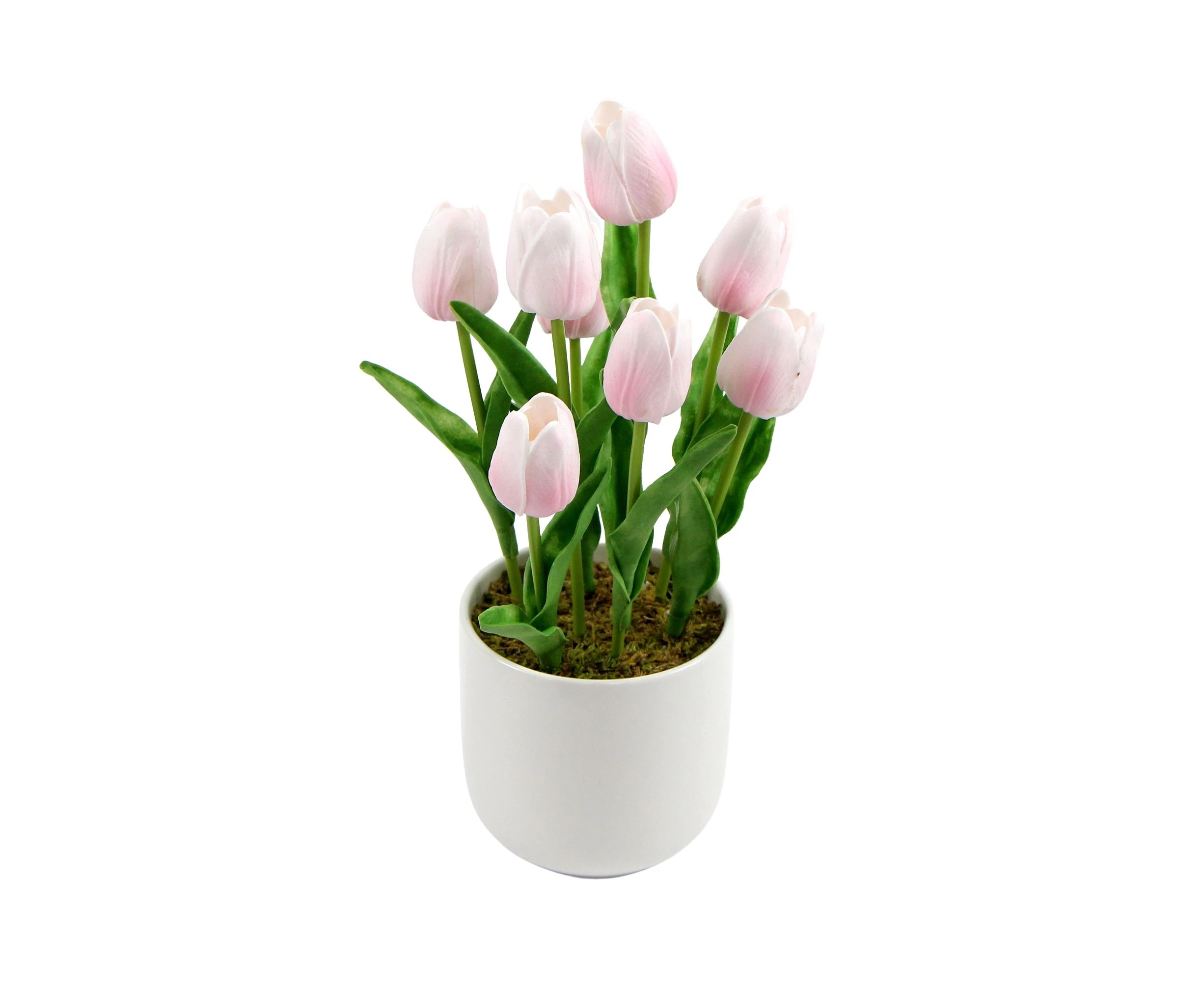 Flowering Pink Artificial Tulip Plant Arrangement With Ceramic Bowl 35cm