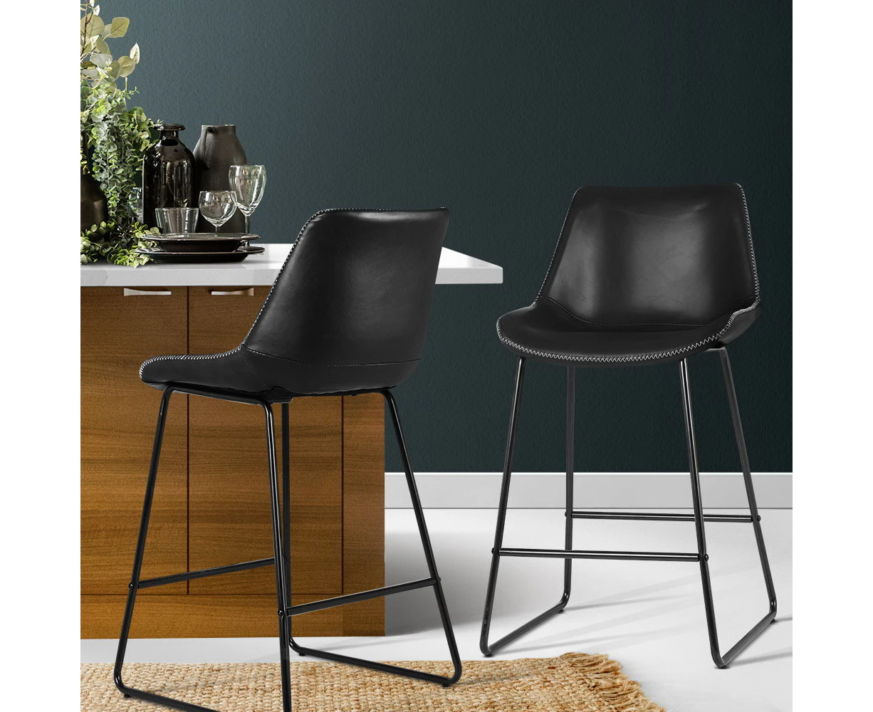 Artiss 2x Bar Stools Leather Padded Metal Legs Black