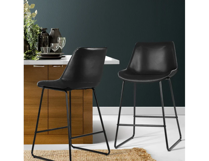 Artiss 2x Bar Stools Leather Padded Metal Legs Black