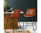 Artiss 2x Bar Stools Leather Padded Metal Legs Brown