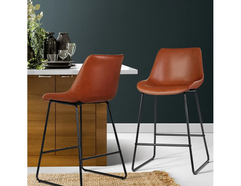 Bar Stools Set of 2 Kitchen Stool PU Leather Chairs