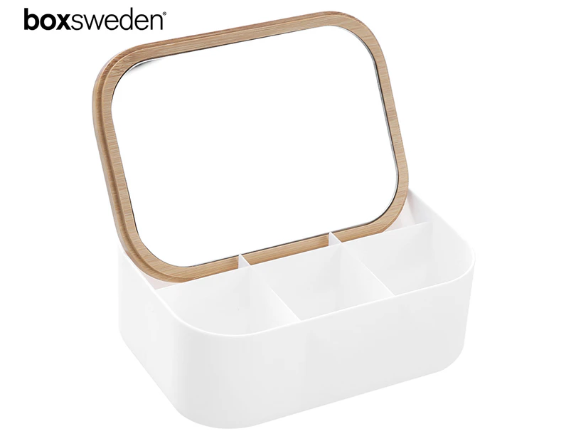 Boxsweden 15.5cm Bano Organiser Box w/ Mirror Top - White/Natural